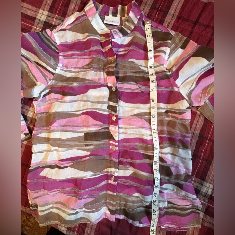 Alfred Dunner Pink, Purple and Gray Striped Semi-Sheer Blouse - Picture 4 of 6